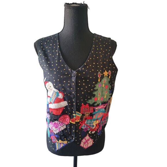 Christine Brooks Jackets & Blazers - Christie Brooks Santa Christmas Embroidered Vest Size L Vintage Fun Hoilday